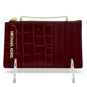 Michael Kors Medium Logo Card Case Wallet Ox Blood Multi